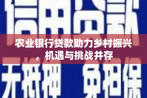 内乡农业银行贷款助力乡村振兴，机遇与挑战并存